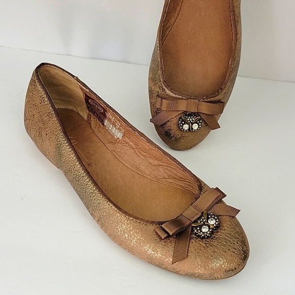 Fossil Burnished Leather Ballet Flats with Owl Charms Bronze Size 7 - Picture 1 of 12